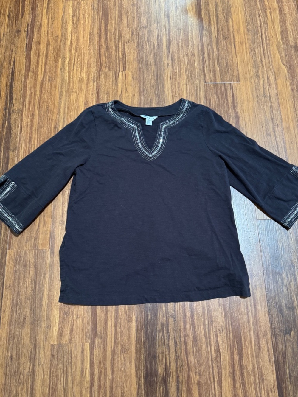 Tommy Bahama Women's Large 3/4
Sleeve Black Cotton Top